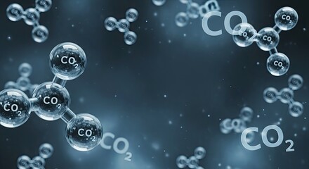 Glass molecules with CO2 text floating in a dark blue background.