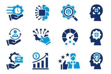 Employee job desk icon vector. Creative, focus, innovation, time management icons. Set vector of business development