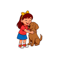 Illustration of a girl loving her pet dog
