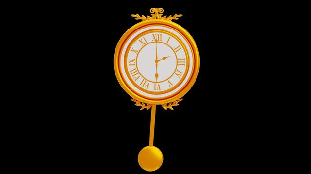 3D Classic Gold Pendulum Clock Ticking | Alpha Channel
