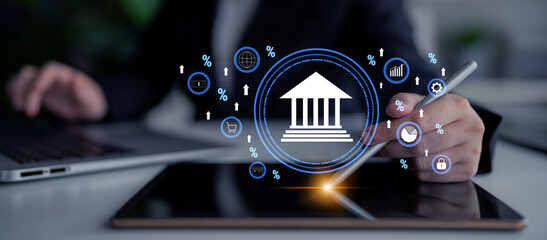 The influence of central bank monetary policy on the global banking system and economy. A concept of interest rates, inflation, and growth. Motif