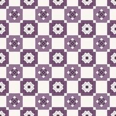 Seamless geometric floral pattern with purple and white motifs