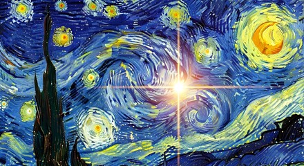 A captivating rendition of Starry Night, showcasing swirling skies and vibrant stars
