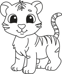 Standing tiger cub outline designed for coloring tracing and early learning activities perfect for preschool