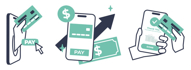 Fototapeta premium Illustrations depicting mobile payments and financial growth.