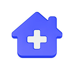 3d rendering icon medical house in blue color