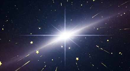 Dazzling star explosion in the cosmos, surrounded by twinkling stars and comets