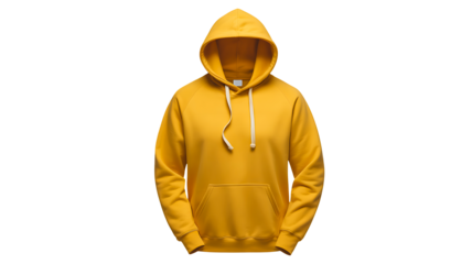 Yellow hoodie online: men's and women's casual hooded sweatshirt for sale, trendy fashion apparel isolated on transparent background