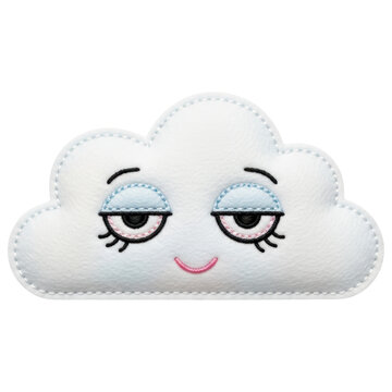 Cute plush white cloud character with sleepy relaxed expression on transparent background