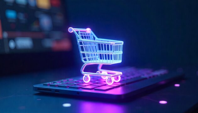 Fast Digital Shopping Cart with Security Shields and Neon Effect - Powered by Adobe