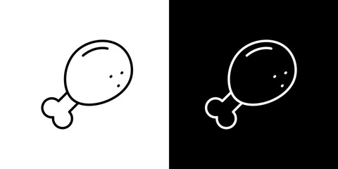 Food icon of a fried chicken drumstick, presented in both black and white versions for versatile design applications
