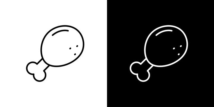 Food icon of a fried chicken drumstick, presented in both black and white versions for versatile design applications