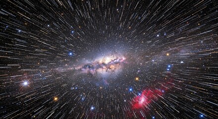 Spectacular interstellar burst with galaxy core and light speed motion lines