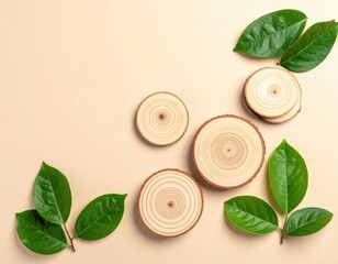 Wood slices and leaves on neutral ground