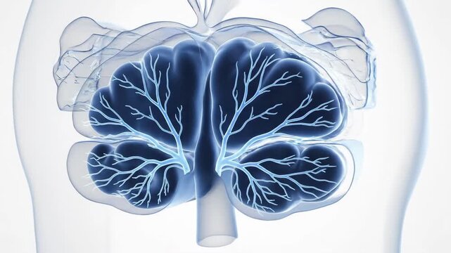 Animated 3D medical visualization of the periaqueductal gray matter and surrounding brain structures.