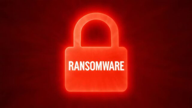 Cyber Threat: Illuminated Lock with Ransomware inscription, casting a stark warning against digital extortion and data security breaches.