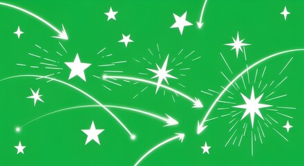 Vibrant Green Background with White Stars, Arrows, and Lines for an Energetic Design