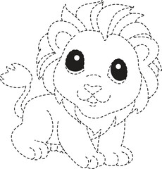 Dotted lion cub outline designed for coloring tracing and early learning activities perfect for preschool