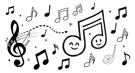 Whimsical music notes dancing, a playful illustration of musical harmony and joy
