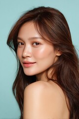 A close-up frontal portrait of a Southeast Asian woman with medium-length brown hair