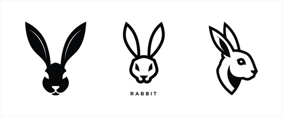 Set of minimalist black and white rabbit head logo design concepts
