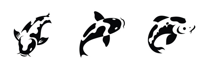 Collection of swimming koi carp icons symbolizing fortune and serenity