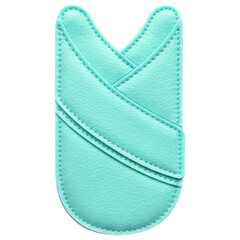 Soft turquoise felt smartphone wallet or card holder accessory with stitching on transparent background