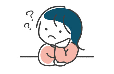 手描き 疑問を抱いて頭の上にクエスチョンマークが浮かんでいる女性