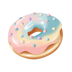 Cute 3D donut with sprinkles on soft rainbow color