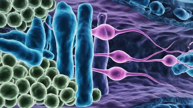 Microscopic view of seminiferous tubule structure with Sertoli cells and developing sperm cells