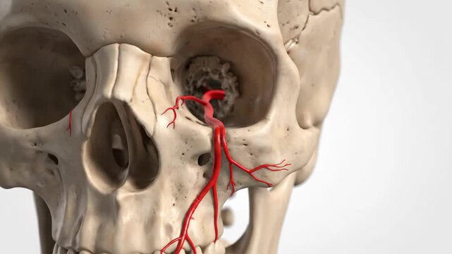 Anatomical Illustration of the Human Skull with Foramen Spinosum and Middle Meningeal Artery