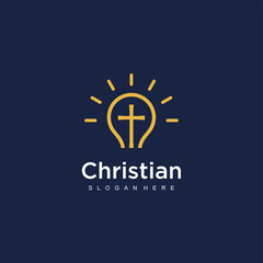 Bible book church with lightbulb idea logo design icon inspiration