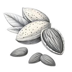 Almonds Illustration Sketch on transparent background