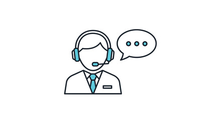 Line art illustration of a customer service representative wearing a headset and a speech bubble, symbolizing communication and support.