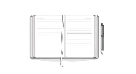 Clean, minimalist illustration of an open notebook with a pen, perfect for planning, journaling, or taking notes in a professional or personal setting