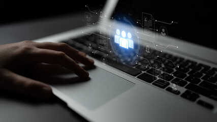 Concept of a digital human resources platform for workforce management. An applicant tracking system helps in team building by organizing employee and candidate profiles. Fermion