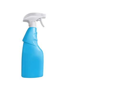 Blue spray bottle and space for text PNG transparent.