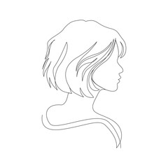 Continous line art woman side face  short wavy hair partially tucked behind ear