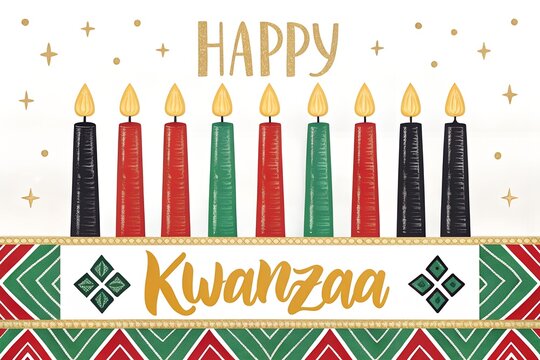 Festive kwanzaa kinara with candles and holiday decorations for celebration card - Powered by Adobe