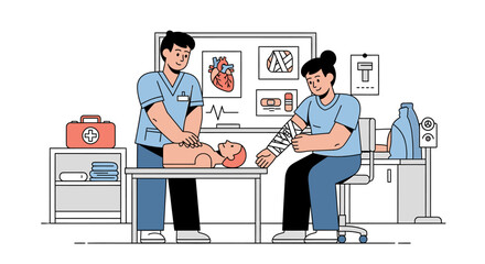 Medical Training Session Learning CPR and First Aid Techniques on a Training Dummy