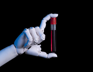Robot Hand Holding a Blood Test Tube for Laboratory Analysis