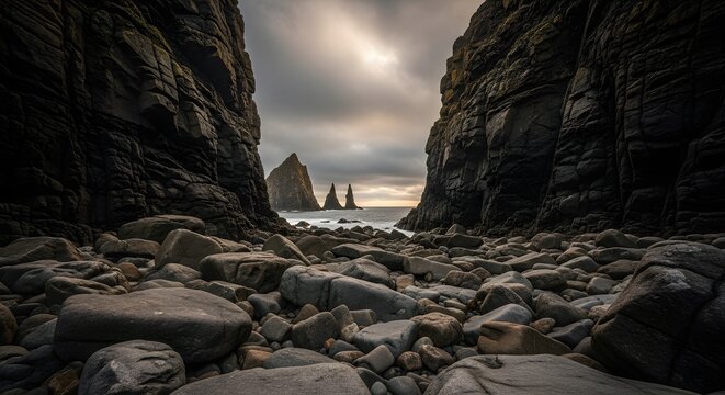 Rocky beach landscape with cliffs a scenic view of the ocean perfect for travel and adventure themes