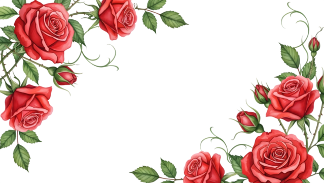 Flower frame with leaves and vines isolated on transparent background - Powered by Adobe