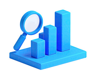 Blue chart analysis with magnifying glass