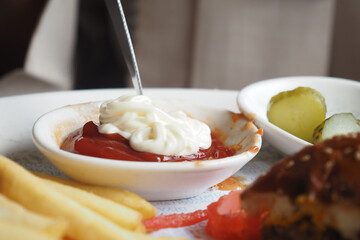 Delicious condiments and snacks at a casual dining table