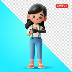 Teenage girl with robotic prosthetic hand, 3D vector. Suitable for health