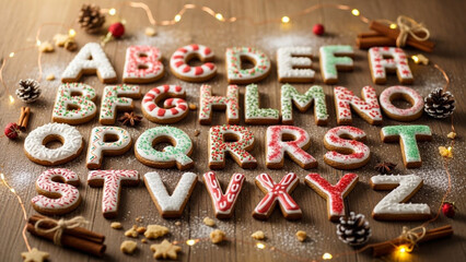 Delightful Christmas alphabet cookies spelling out holiday cheer, perfect for festive baking projects and seasonal designs, capturing joyful moments