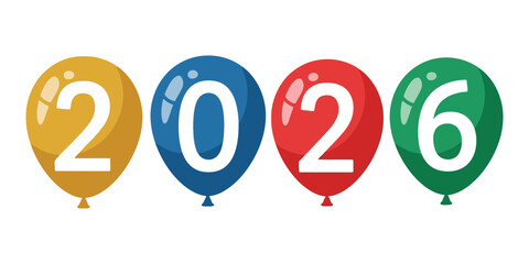 Colorful balloons forming the year 2026, ideal for New Year's celebrations, future planning, countdowns, or any event marking an upcoming milestone with a cheerful and optimistic spirit