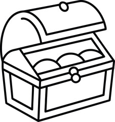 Gold Treasure Chest line art simple outlined chest with open lid and rounded contents