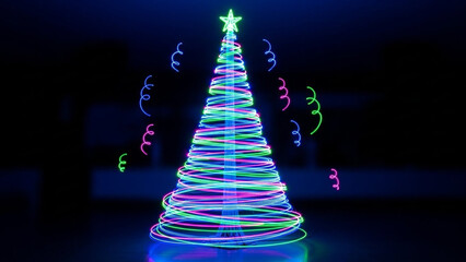 Celebrate the season with a vibrant, colorful Christmas tree made of neon lights, bringing a modern, festive glow to your holiday projects